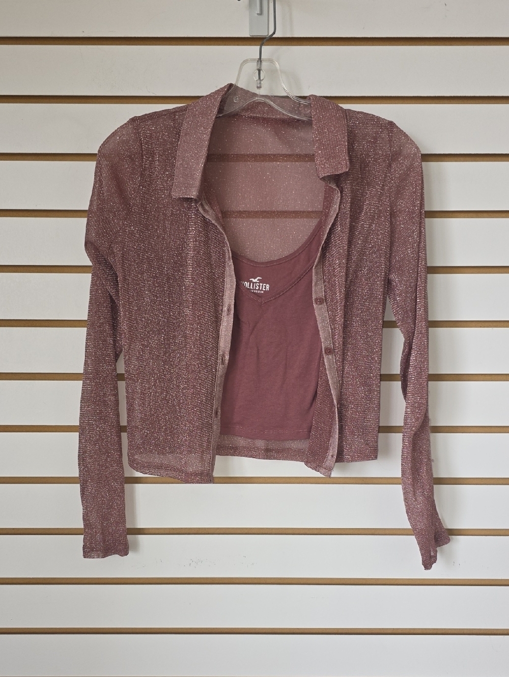 Hollister Dusty Rose Sheer Sparkle Cardigan & Tank Set
